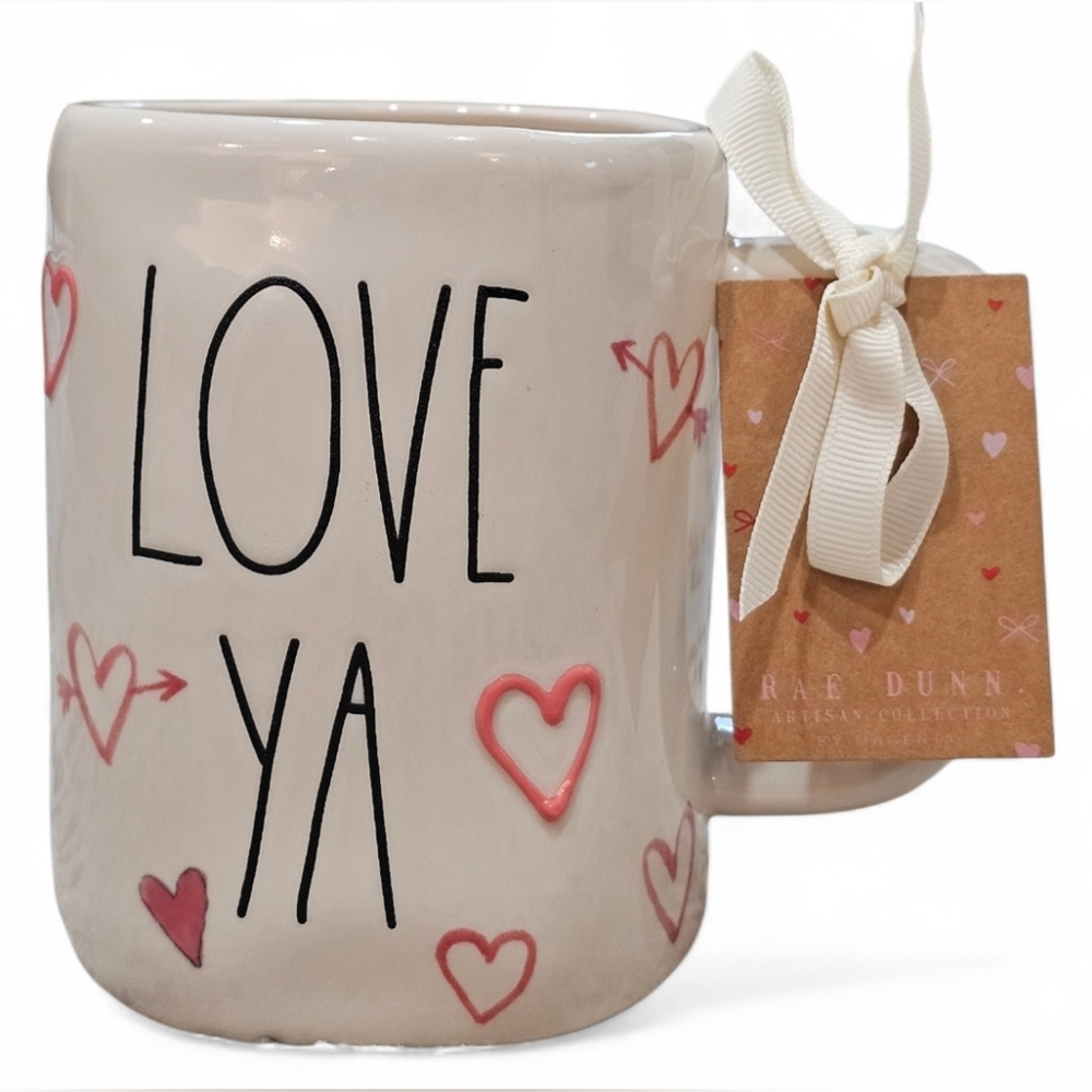 Rae Dunn ' Love Ya ' Ceramic Mug - White and Pink. New
